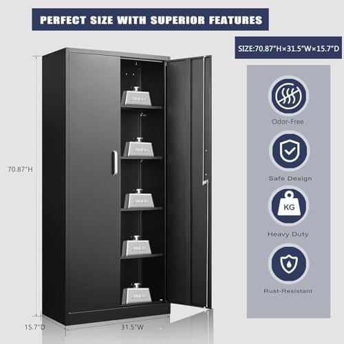 Guizeeopo Metal Storage Cabinet with Adjustable Shelves, Garage Storage Cabin...