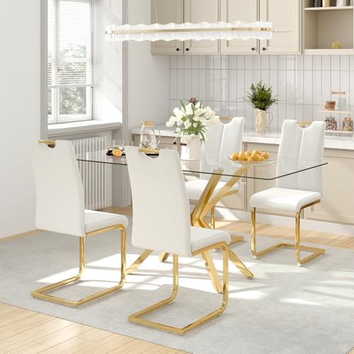 yeag Modern Rectangular Glass Dining Table Set for 4, 47" Clear Tempered...