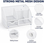 Exerz Desk Organizer 7 Compartments Metal Mesh Pen Holder Caddy White | Compact White Desktop Storage for Notes Clips Scissors Rulers Craft Tools Makeup Study and Home Use