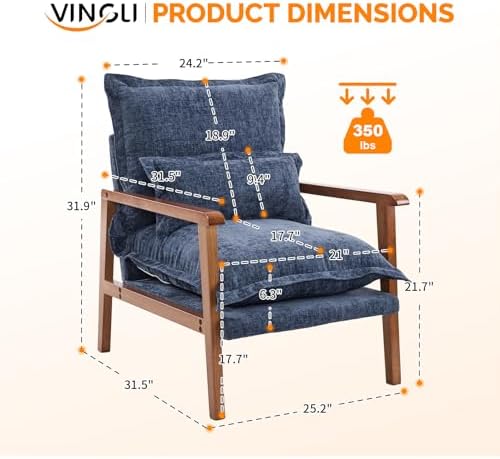 VINGLI Mid-Century Modern Cloud Accent Armchairs set of 2 with Lumbar Pillow,...