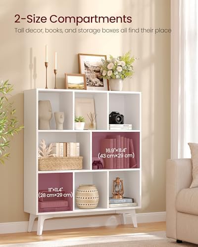 VASAGLE Mid-Century Modern 8-Cube Bookshelf, 35.4 x 9.4 x 42.3 Inch