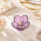 Gifts for Women Purple Flower Jewelry Ring Dish Tray,Decorative Glass Trinket Dish,Room Decor Aesthetic, Modern Accent Tray for Vanity (Purple A)