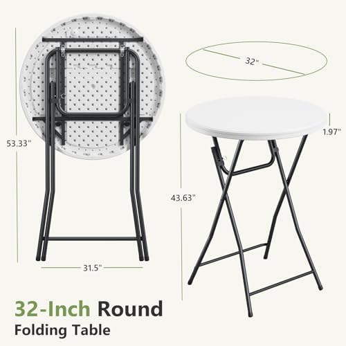 Folding Table 2 Pack, 32 Inch Foldable Cocktail Bar, High Top Round Folding B...