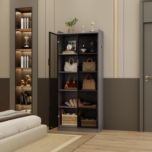 Dystler 65" Tall 5-Tier Display Cabinet with Doors and Adjustable Shelves
