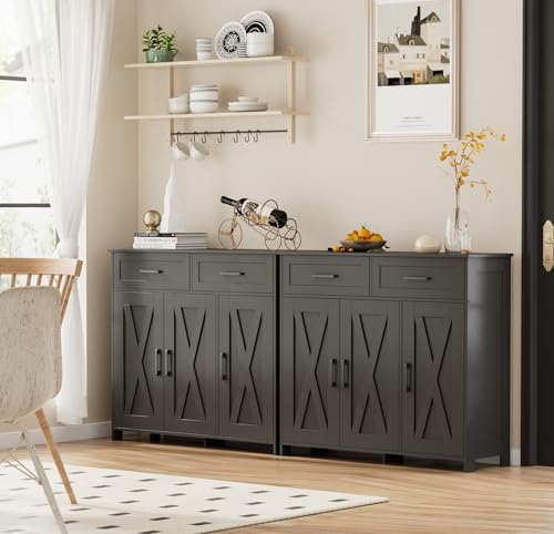 Homhedy Coffee Bar Storage Cabinet with Drawers, Kitchen Buffet Cabinet