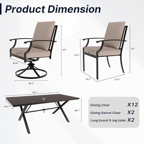 16 PCS Outdoor Patio Dining Set,Patio Table and Chairs Metal Outdoor Patio Fu...