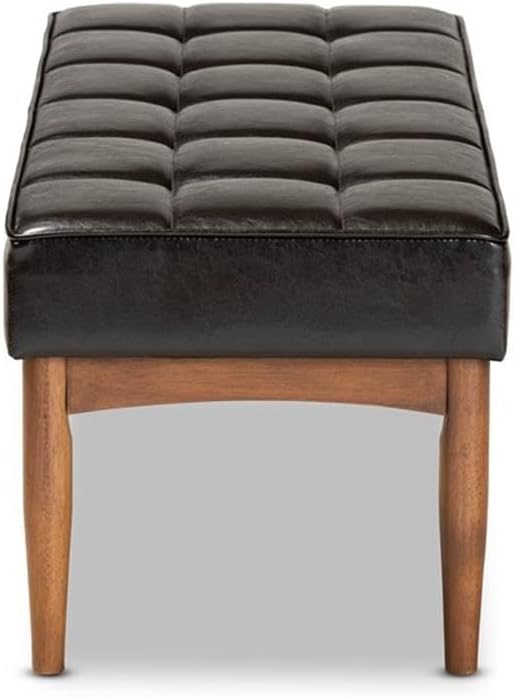 BOWERY HILL Wood Dining Bench, Walnut Brown Finish, Faux Leather Upholstery, ...