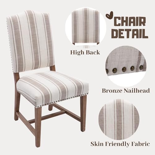 ROCITY Linen Dining Chairs Set of 2 Upholstered Farmhouse Dining Room Chairs ...
