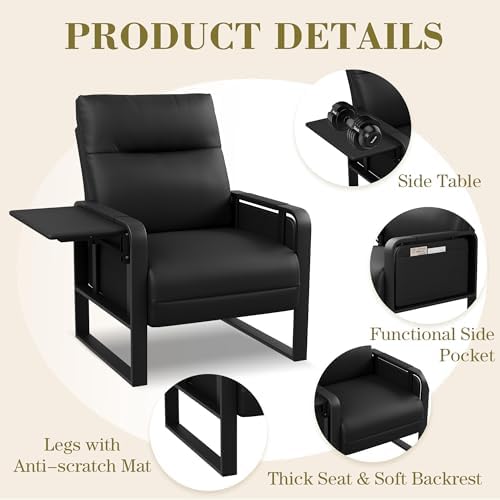 Black Accent Chair PU Leather Upholstered Armchair with Side Table