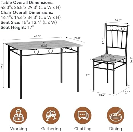 Rectangular Dining Room Table Set with 4 Chairs, Space-Saving Kitchen Table S...
