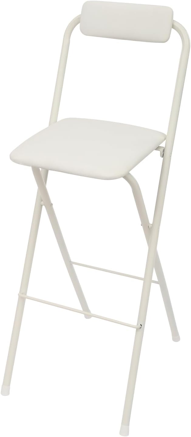 Folding Bar Stool with Backrest, 29.5 Inch Tall Foldable Stool Chair Portable High Folding Bar Chair Counter Height Seat, for Kitchen Island Shop Cafe Dining Room White