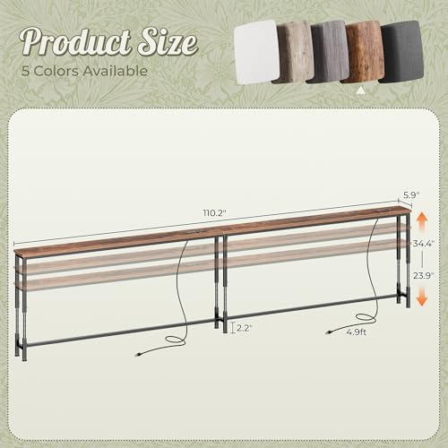 Huuger 110.2 Inch Sofa Table with Power Outlets, Skinny Behind Couch Table | ...