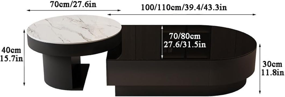 Contemporary Chic Sintered Stone Nesting Coffee Table Set of 2 with Drawer | ...