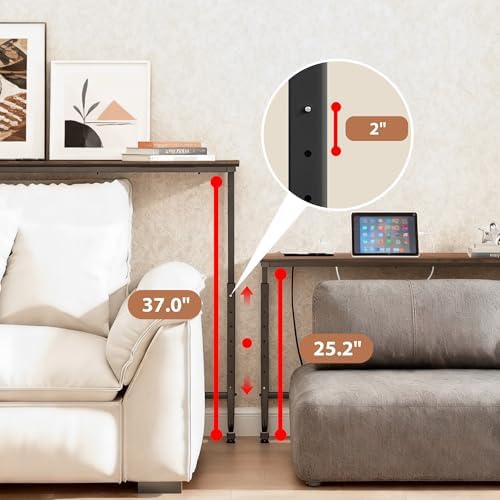 Keelian 78 inch Behind Couch Table with Outlets Sofa Table Rustic Brown | Adj...