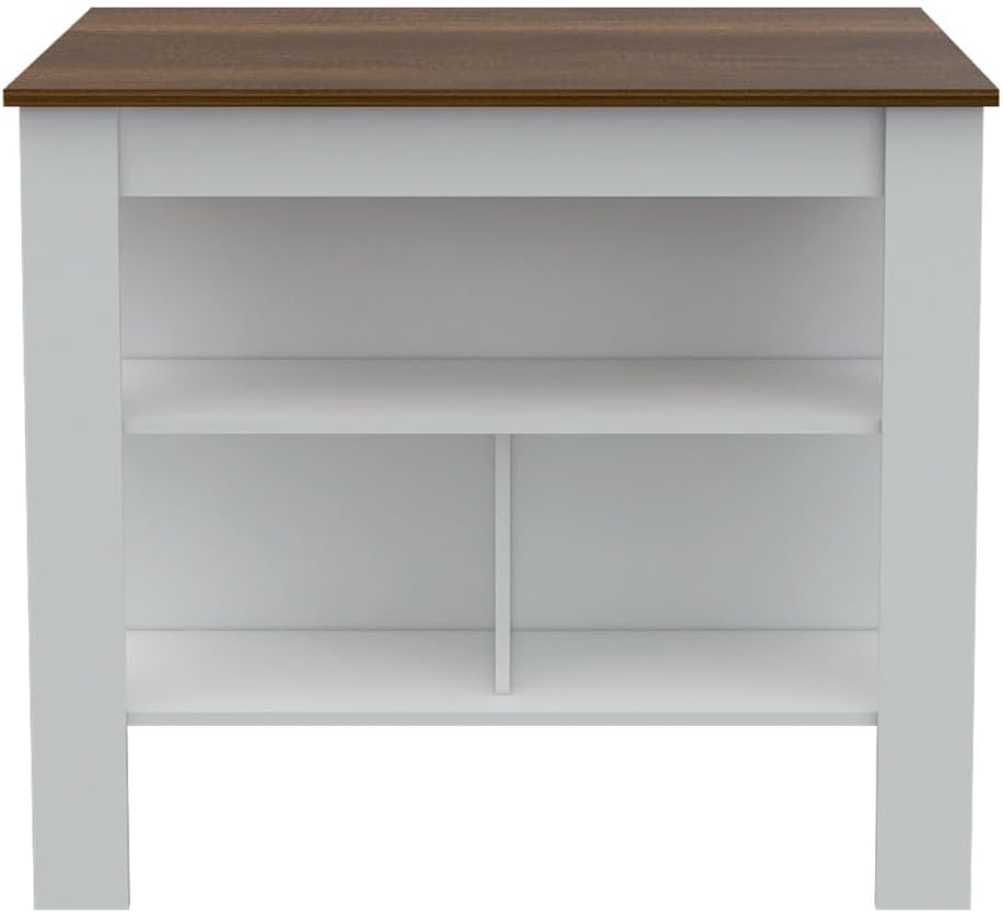 Burlingame Kitchen Island and Wall Cabinet Set - White & Walnut MDF