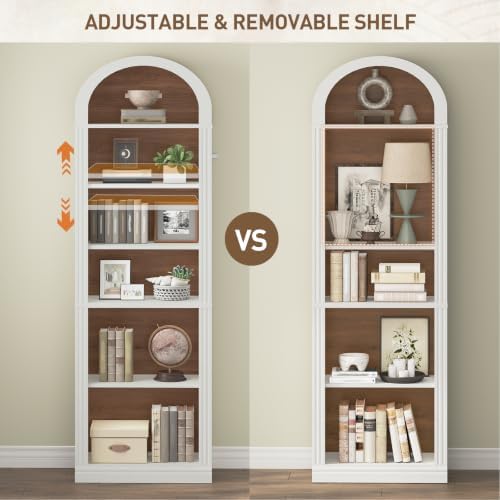 RALGEND Arched Bookshelf, 75.8" Tall Narrow Bookshelf, Arch Bookcase wit...