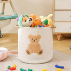 Large Blanket Baskets for Living Room, Teddy Bear Baskets Toy Storage Basket, 14" x 14" Woven Cotton Rope Basket for Kids, Toys Organizer Clothes Hamper with Embroidery, Teddy Bear Nursery Decor