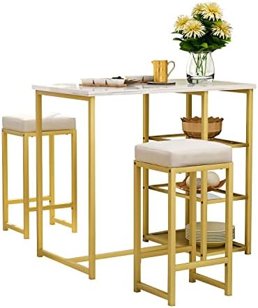 Recaceik 3-Piece Modern Pub Table Set, Bar Table Dining Table Set with Faux M...