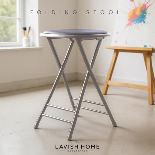 Lavish Home Folding Stool with Padded Backless Seat, Gray, 24 Inch