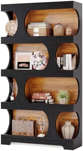 Tribesigns 71" Tall Bookcase, 4-Tier S-Shaped Bookshelf, Wood Decorative...