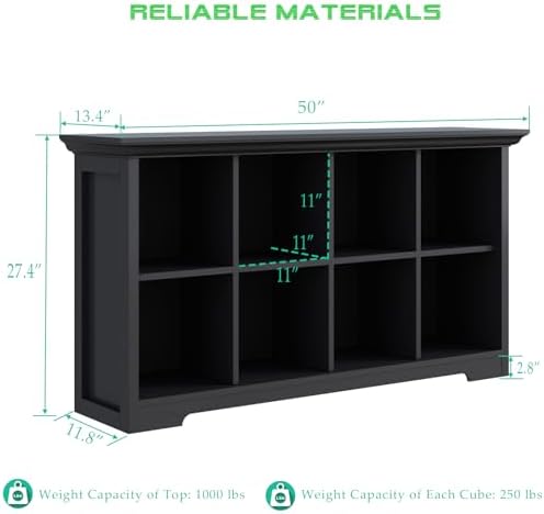OSCHF 8-Cube Open Bookcase with Base, 2-Tier Low Cabinet, Black