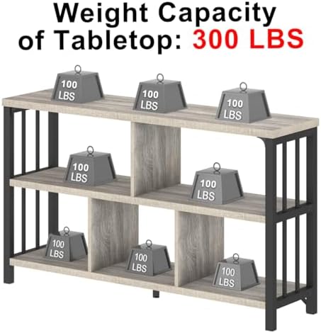 IBF Low Horizontal Bookshelf, Industrial Bookcase, Light Grey Oak, 47 Inch