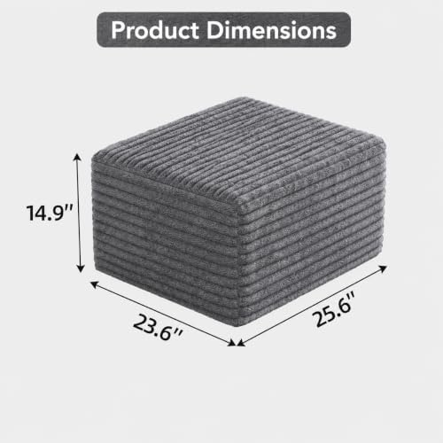 25.6" Corduroy Ottoman for Living Room,Plush Upholstered Ottoman for Cou...