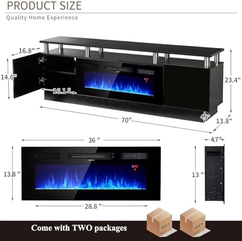 oneinmil Fireplace TV Stand with 36” Electric Fireplace, 2 Tier TV Console St...