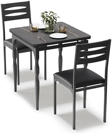 GarveeHome 3 Piece Dining Table Set, Kitchen Table Set for 2, Black