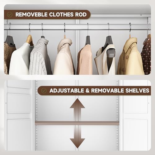 Letaya Metal Armoire Wardrobe Closet with Drawers,Clothing Storage Cabinet wi...