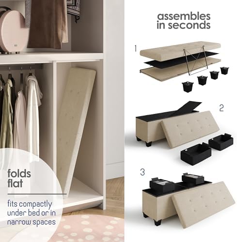 Storage Ottoman Bench with Bins, 43-in Storage Bench for Bedroom End of Bed, ...