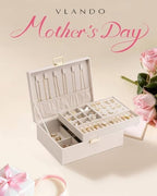 VLANDO Jewelry Box,2-Layer Design with Removable Tray,Apricot Pink | Removable Upper Tray Separates Rings and Earrings, Lower Space for Bracelets, Birthday Gift, Bedroom Dresser