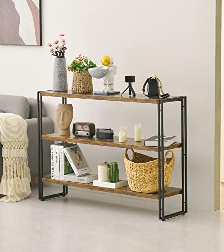 HCHQHS 3-Tier Rustic Wood and Metal Industrial Bookshelf for Home Office, Bed...