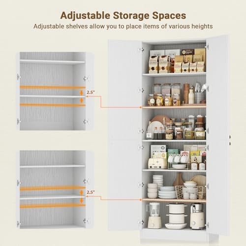 Cyclysio 80" Storage Cabinet, Tall Arched Bookcase with 4 Soft Close Doors