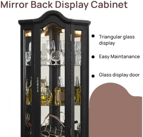 70" Lighted Corner Curio Cabinet,Inside Mirror Corner Glass Display Case...
