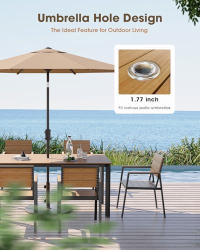 Outdoor Dining Set, Aluminum Patio HDPS Outdooor Table and Chairs Set with Um...