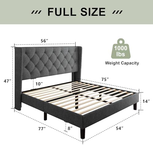 Feonase Full Size Bed Frame with Upholstered Wingback Headboard, Platform Bed...
