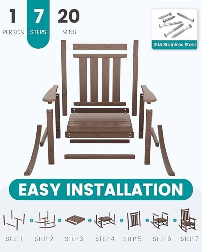 SERWALL Outdoor Rocking Chair Set of 2, HDPE Rocker for Adults, Brown | 21.1&...