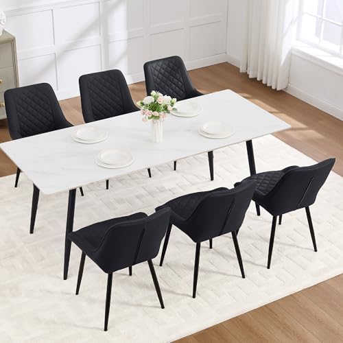 Dining Chair Set of 6, Modern Dining Chairs with Thick Cushion, Faux Leather ...
