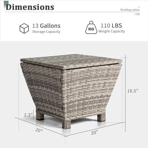 VINGLI Outdoor Side Table with Storage, 13-Gallon Patio Deck Box Outdoor Wick...