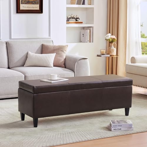 HUIMO Faux Leather Storage Ottoman Bench 50.3 Inch Extra Long PU Upholstered ...