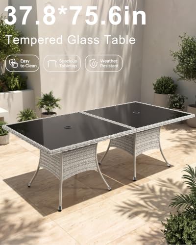 10-Piece Patio Dining Set, 2 Tempered Glass Tables & 8 Wicker Chairs
