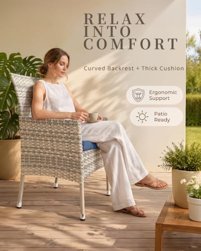 5-Piece Patio Dining, Set Patio Furniture Set Glass Table & 4 Wicker Chairs