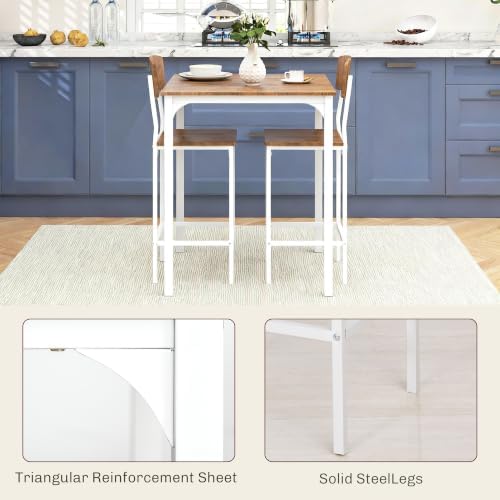 HOMCOM 3-Piece Counter Height Bar Table Space-Saving Walnut/White