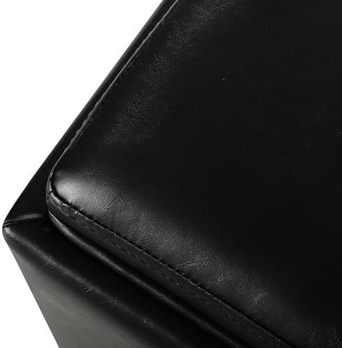 Adeco 17" Black Storage Ottoman Cube with Tray Lid, Small Footstool with...
