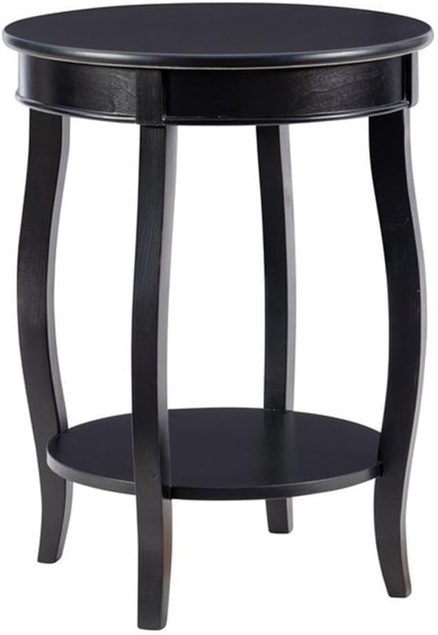 BOWERY HILL Round Wood End Table with Shelf, 18.5 x 24 in, Black Finish, MDF ...