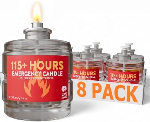 GasOne 115+ Hours Emergency Candle Set – 8-Pack Liquid Candles – Clean Burnin...