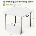 Folding Table and Chairs Set for 5, 36 Inch Foldable Plastic Table with Carry Handle & 4 White Folding Chairs, Portable Indoor Outdoor Dining Set for Party, Wedding, Picnic, Camping, Events