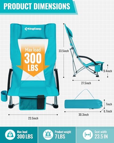 KingCamp Low Beach Chairs 2 Pack, Folding Portable Chair for Adults lightweig...