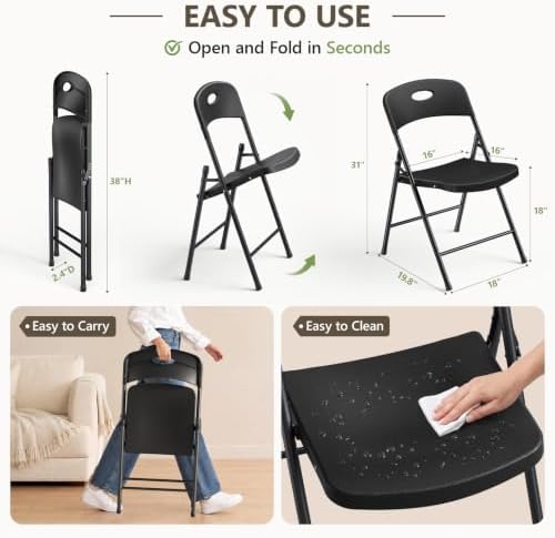 4FT Adjustable Height Folding Table and Chairs Set for 4, Heavy Duty Plastic ...